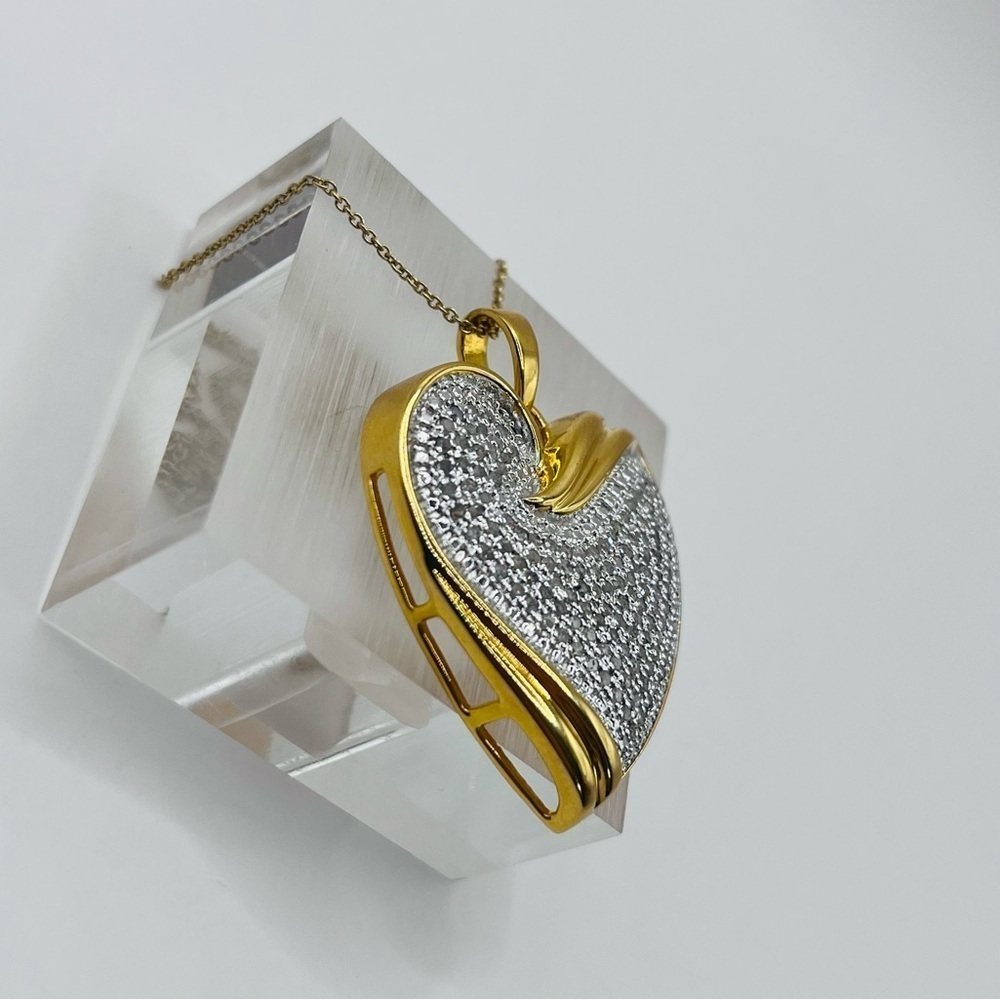 1.00 CT Natural Diamond Large Heart Necklace Gold Overlay - Picture 4 of 5